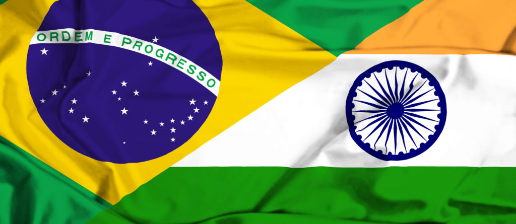 Brazilian and Indian flags, overlapping
