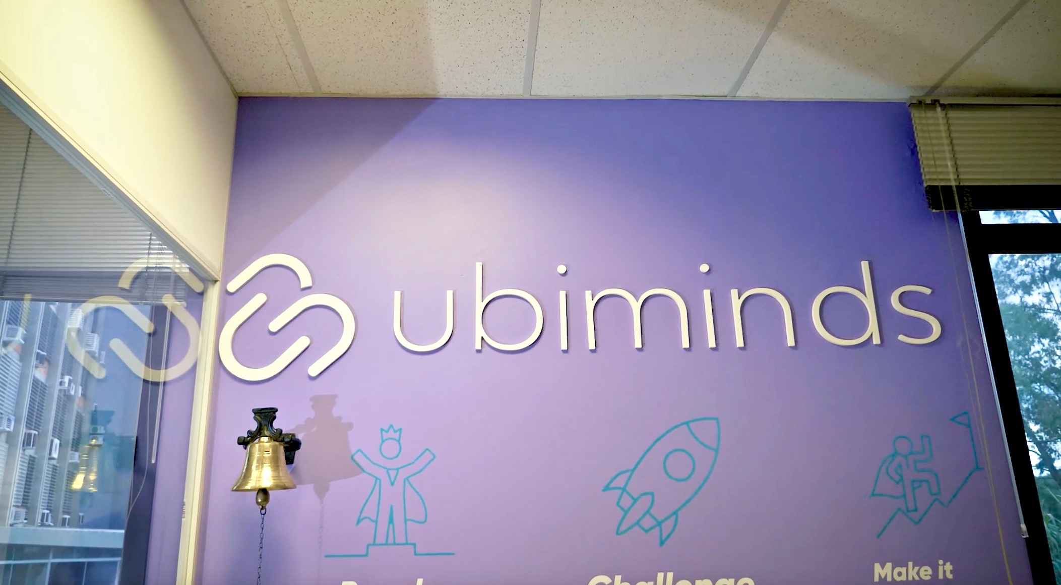 Ubiminds lettering on the wall at headquarters