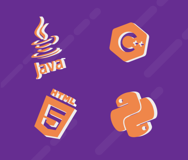 Logos of different Software Development Technologies such as java, C++, HTML and phyton.